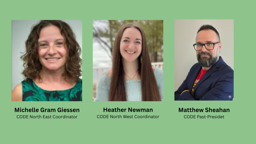 CODE Board Members Michelle Gram Giessen, Heather Newman, and Matthew Sheahan