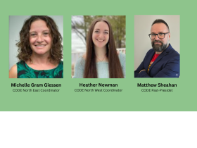 CODE Board Members Michelle Gram Giessen, Heather Newman, and Matthew Sheahan