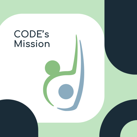 graphic that reads "CODE's Mission" with a CODE logo