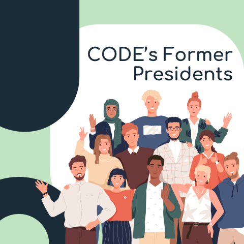 CODE's Former Presidents is the title of this graphic which features an array of people waving.